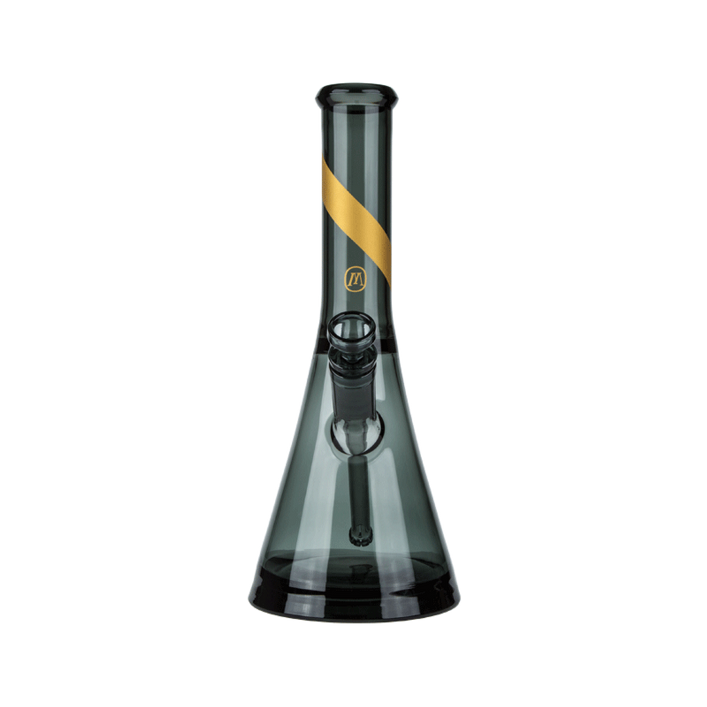 Explore the Marley Natural Smoked Glass Water Pipe with Gold Stripe Decal at Vivant—beaker-style design, eight-slit percolator stem, and ice disc for cool, smooth hits. Elevate your smoking experience today!