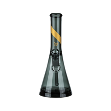 Explore the Marley Natural Smoked Glass Water Pipe with Gold Stripe Decal at Vivant—beaker-style design, eight-slit percolator stem, and ice disc for cool, smooth hits. Elevate your smoking experience today!