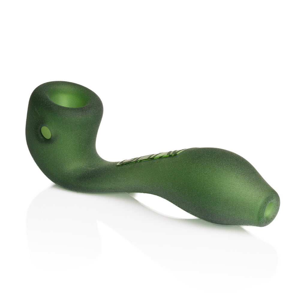 Portable 4-inch GRAV Sherlock pipe with sandblasted matte finish, ideal glass hand pipe for flower smokers.