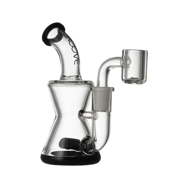Groove Hourglass Micro Rig at wholesale.greenlane.com – Stylish glass smoking device with black accents. Enjoy the perfect balance of reliability, high quality, and versatility for concentrate and dry herb use.