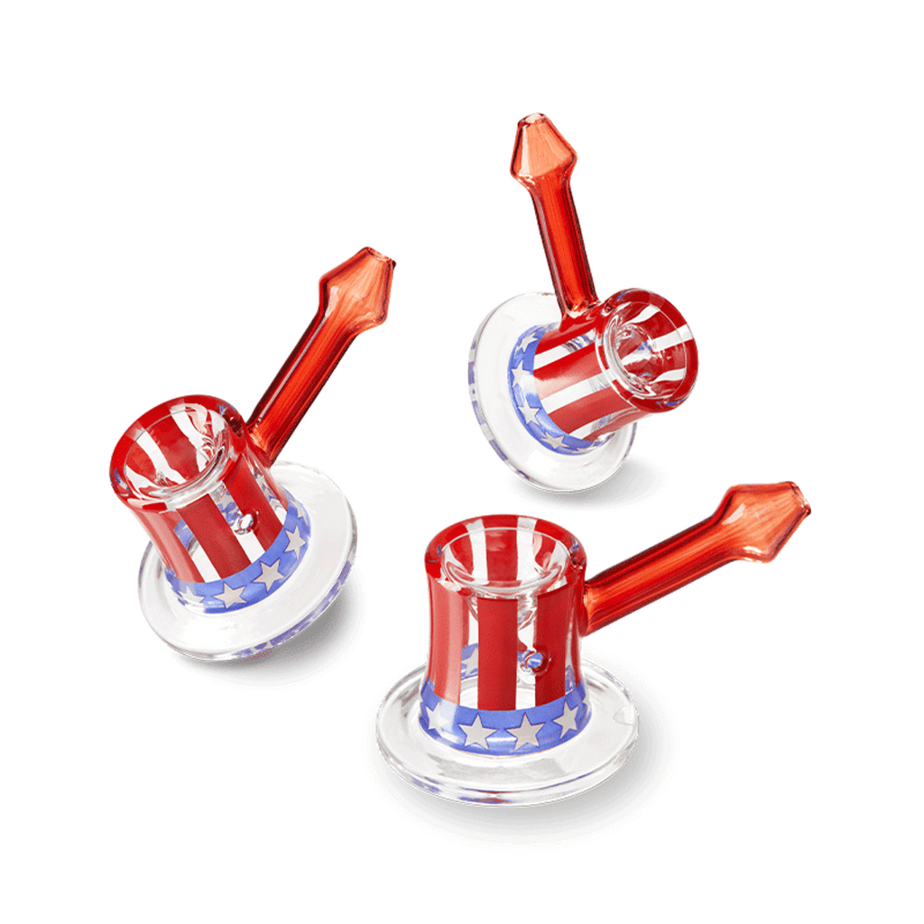Limited Edition July 4th Spoon Pipe: Uncle Sam hat-shaped bowl in red, white, and blue.