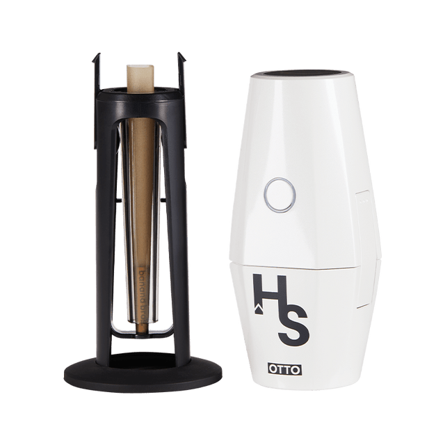Enhance your grind with the OTTO Grinder at Vivant. The sleek Pearl White device, utilizing AI technology, ensures even grinding for 20-30 cones per charge. Premium design meets functionality.