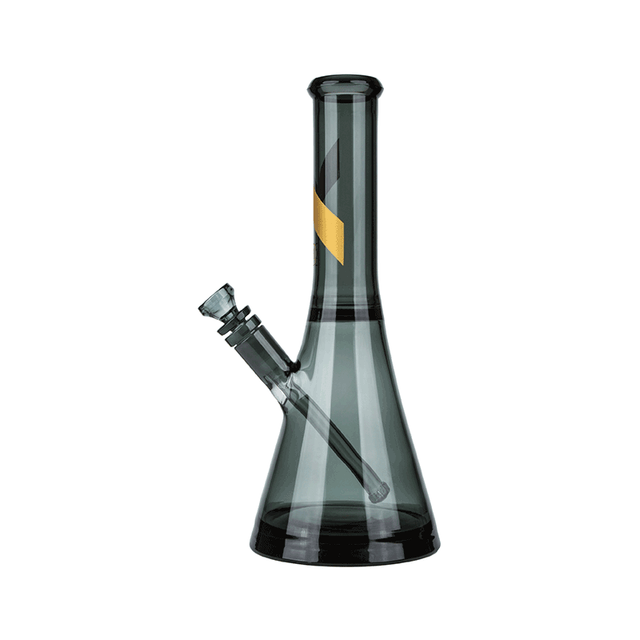 Discover the elegance of the Marley Natural Smoked Glass Water Pipe with Gold Stripe Decal at Vivant. Crafted for strength and balance, featuring a beaker-style design and spacious expansion chamber.