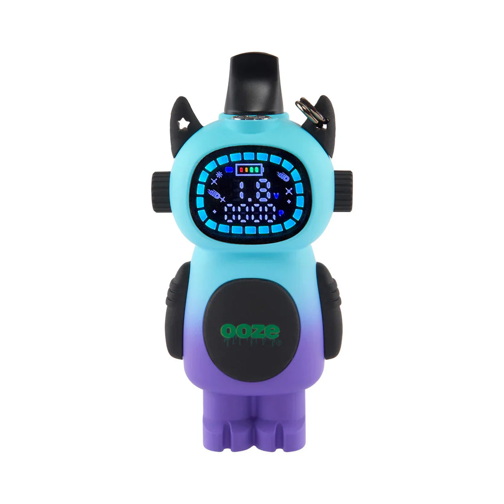 Ooze Bot vape pen battery with puff counter and adjustable voltage knobs on the side of its head