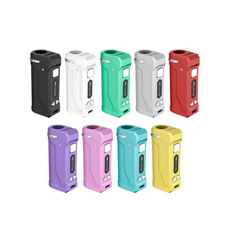 Yocan UNI Pro 510 thread battery mod with adjustable voltage displayed on OLED screen