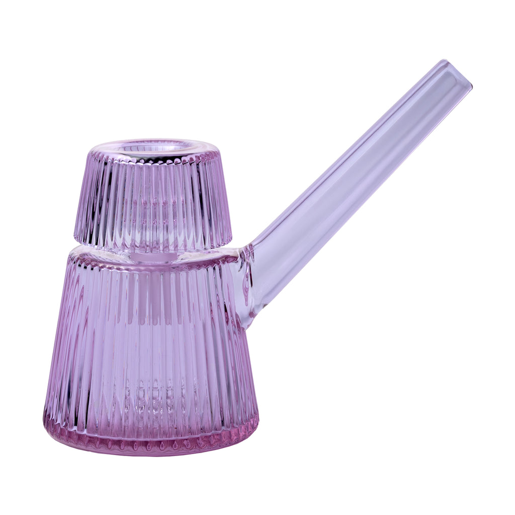 DECO Bubbler – compact glass water pipe with angled mouthpiece and colorful design